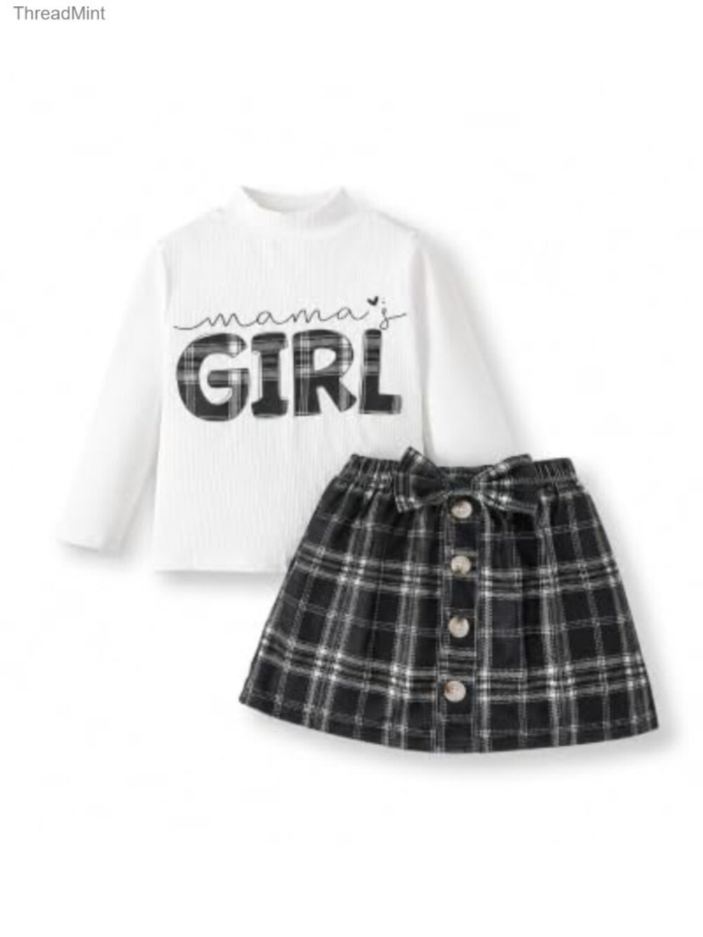 Toddler Girl 2-Piece Outfit Long Sleeve Top & Button Skirt A-Line Set Casual